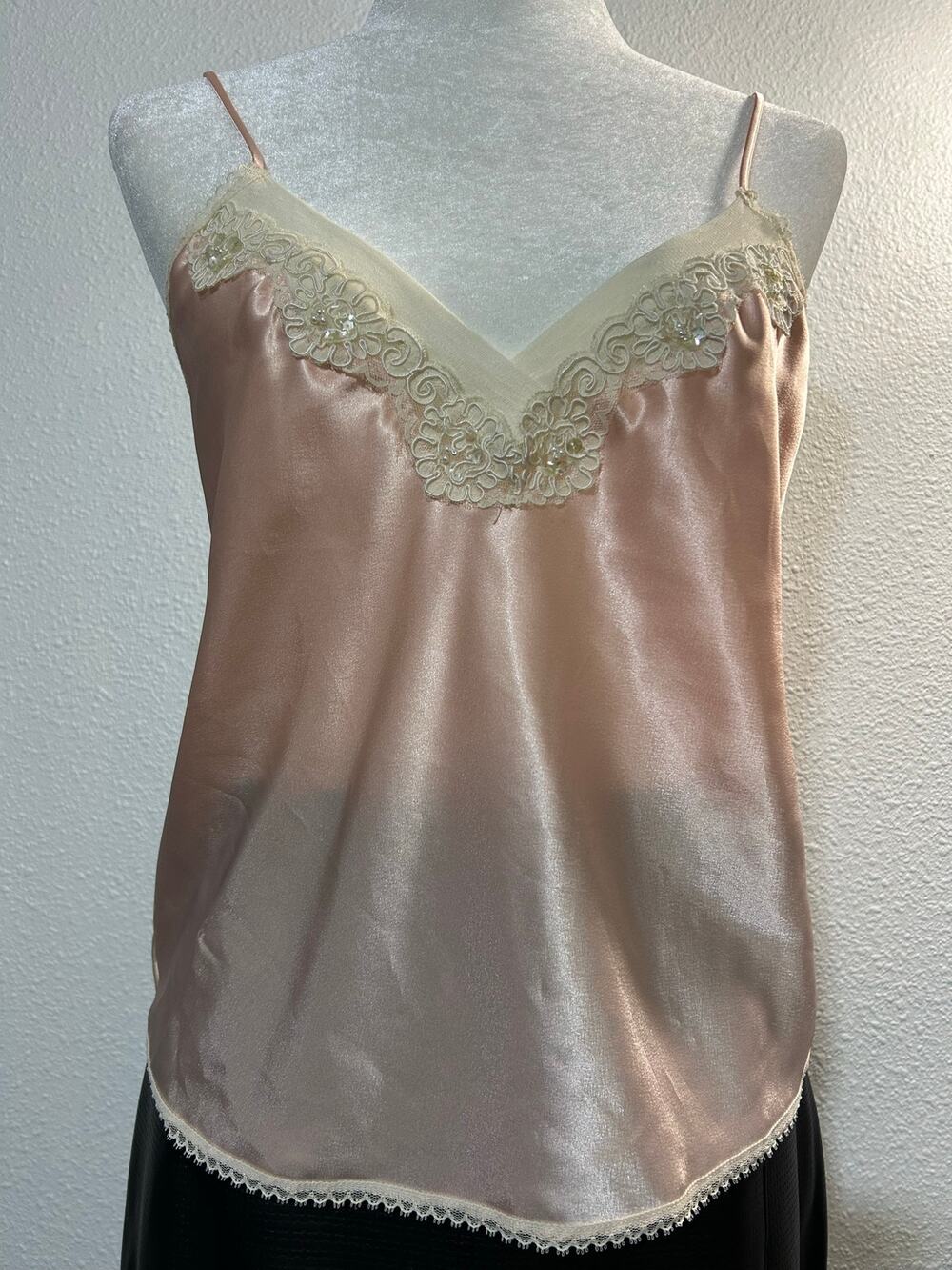 Vintage Escapades Baby Pink Chemise Lingerie Top Size Sm-B Sequins Lace Sexy